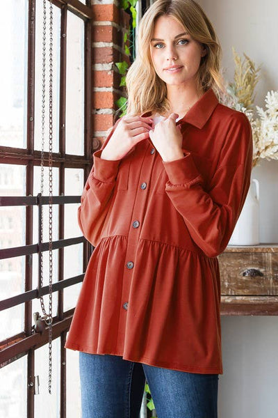 Rust Button-Up Babydoll Top