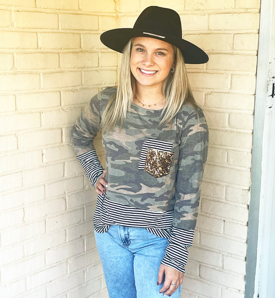 Camo & Stripe Long Sleeve Top