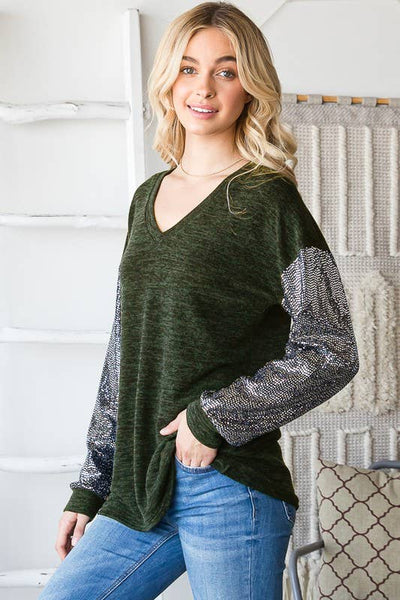 Puff Sleeve Sequin Top