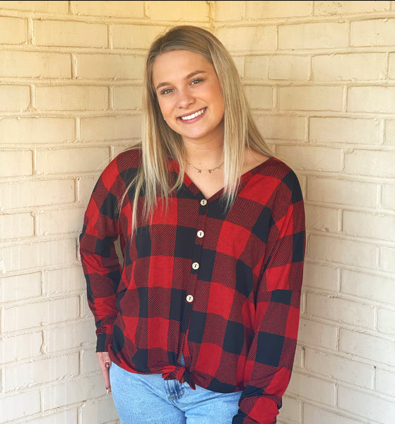 Red Winter Plaid Top