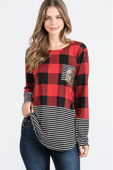 Double Pocket Stripe + Plaid Top